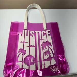 Justice Vibrant Pink Tote with White Accents